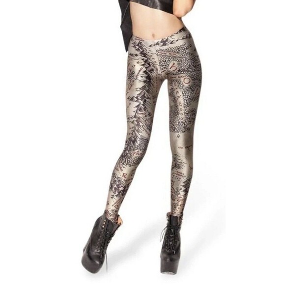 BlackMilk Lord of the Rings Leggings Women's Small Map Cosplay Comic Gold - Picture 2 of 8